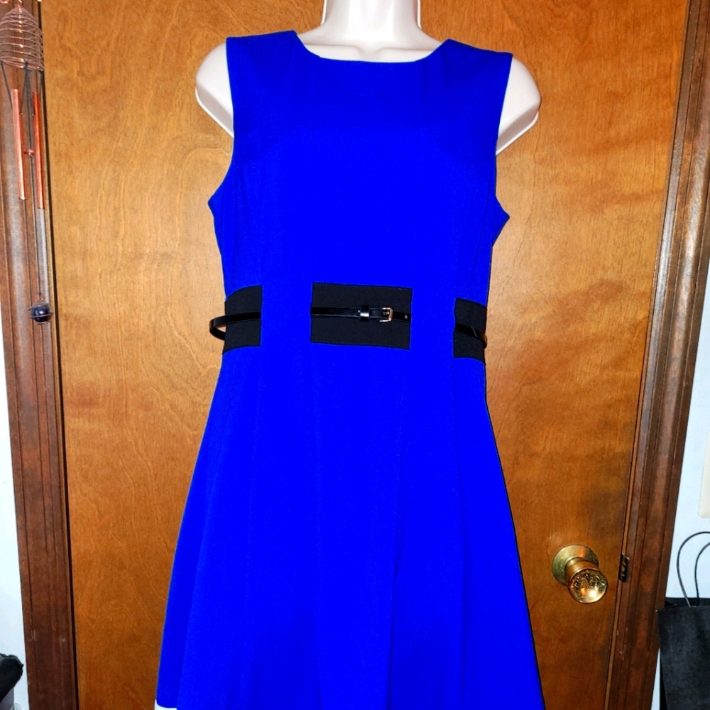 Calvin Klein Belted Blue Dress